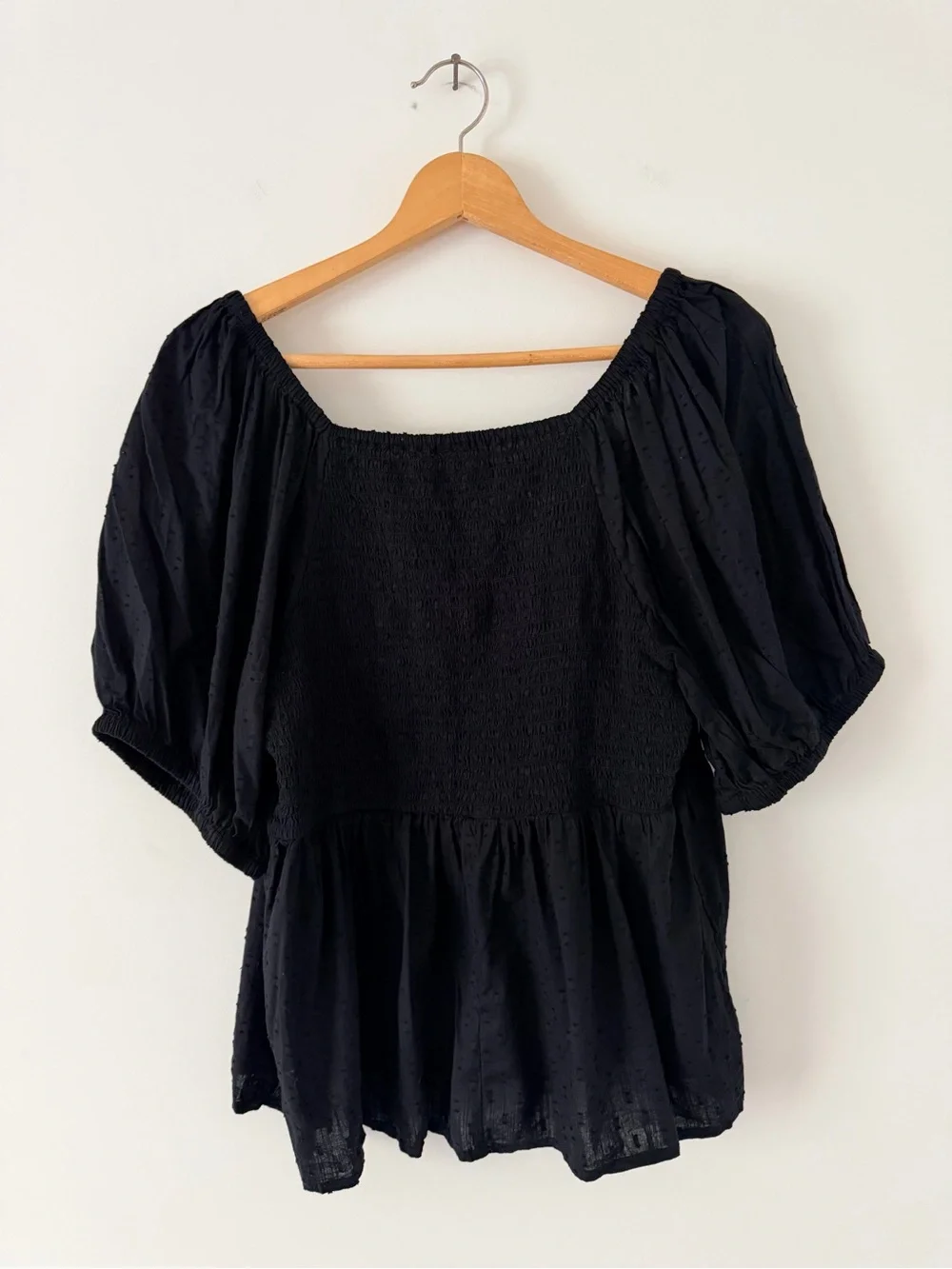 Old Navy Black Swiss Dot Smocked Puff Sleeve Blouse
